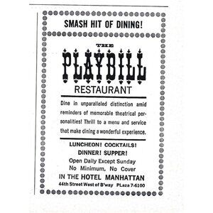 Playbill Restaurant Hotel Manhattan Advertisement 1960s Vintage Print Ad Nyc